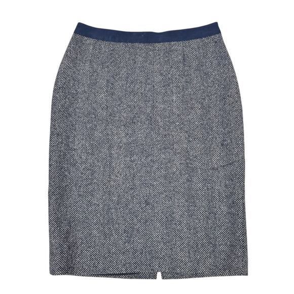 Boden British Tweed Pencil Skirt US 6 Gray Blue Wool Herringbone - Picture 1 of 8